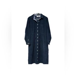 Vintage Excellent Appleseed Navy Blue/ Plaid Corduroy  Dress, Collar, Button Up